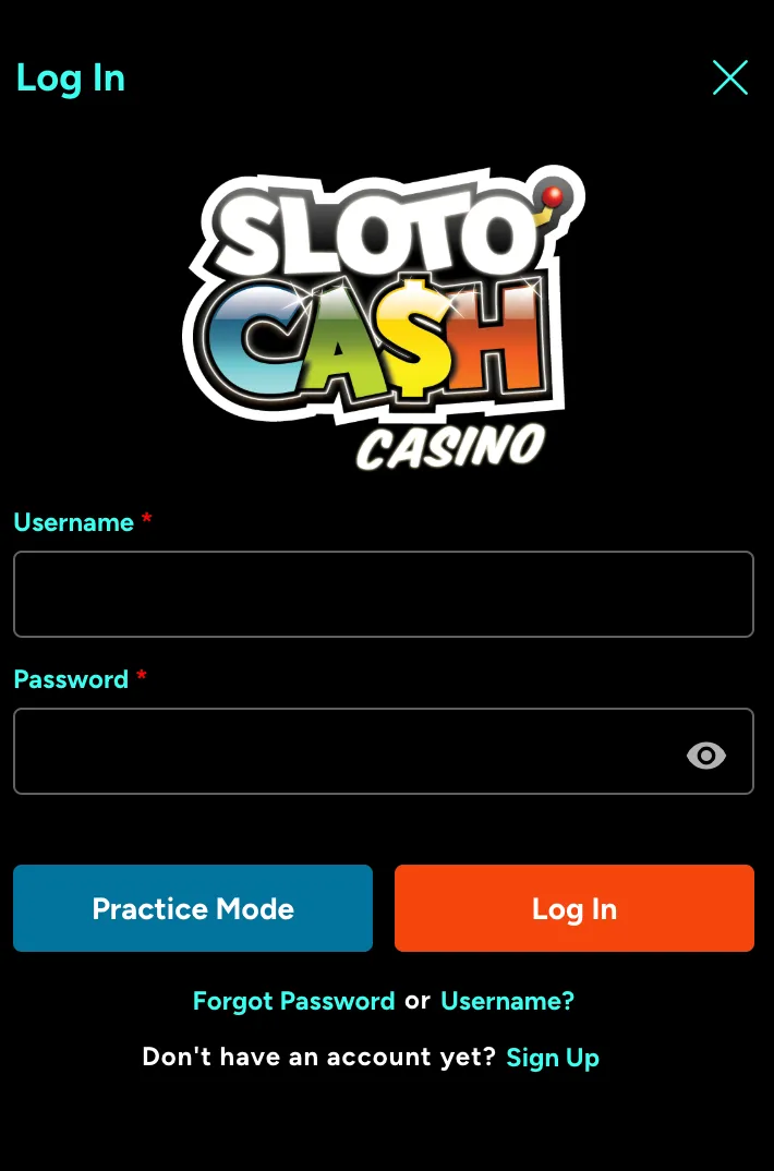 slotocash-casino login page